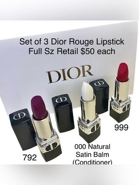 Set of 3 Dior Rouge Lipstick RP $50 each New #792, 000 & 999